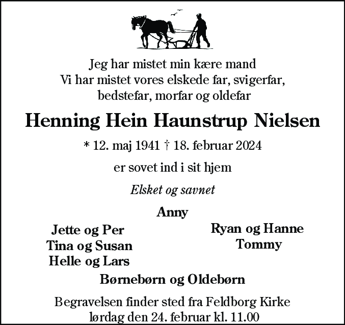 Dødsannonce for Henning Hein Haunstrup Nielsen