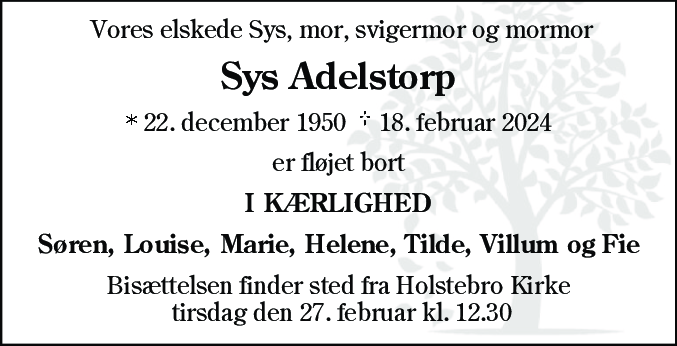 Dødsannonce for Annelise Adelstorp