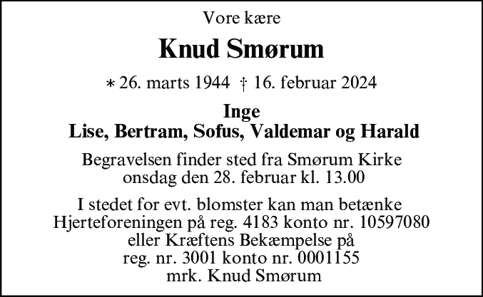 Dødsannonce for Knud Smørum