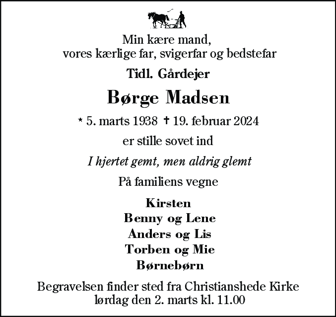 Dødsannonce for Børge Madsen