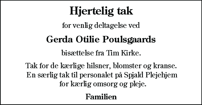 Dødsannonce for Gerda Otilie Poulsgaard