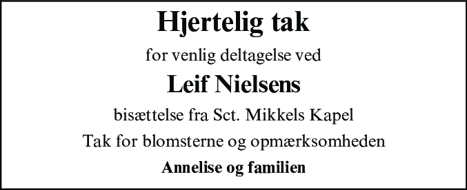 Dødsannonce for Leif Nielsen