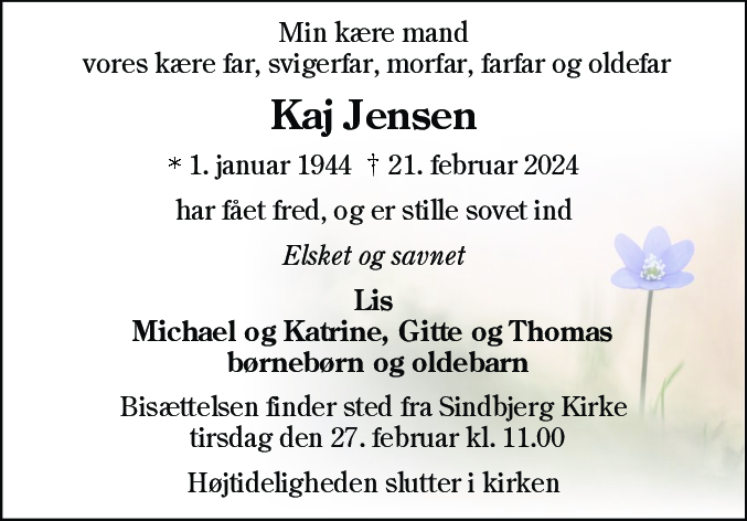 Dødsannonce for Kaj Jensen