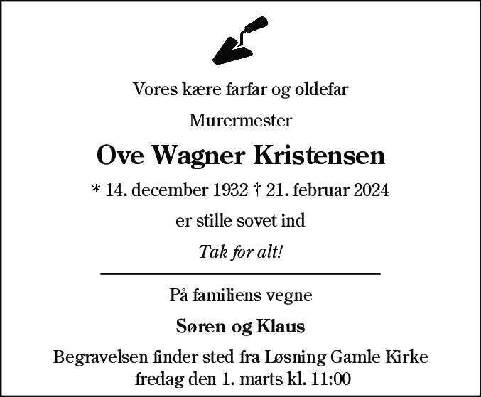 Dødsannonce for Ove Wagner Kristensen