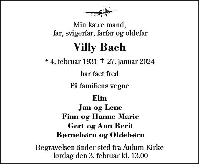 Dødsannonce for Villy Christen Kristensen Bach