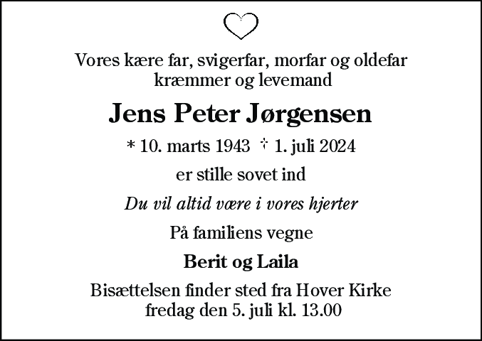 Dødsannonce for Jens Peter Jørgensen