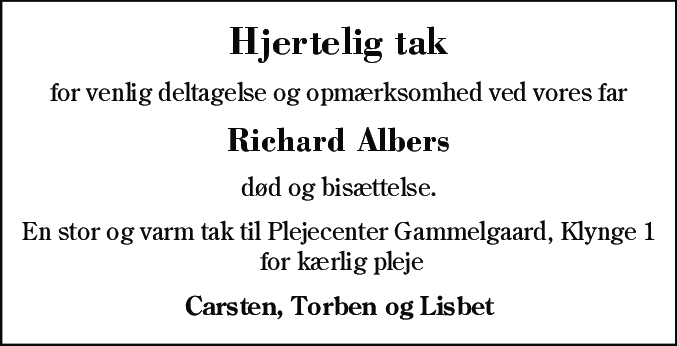 Dødsannonce for Richard Albers