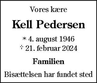 Dødsannonce for Kell Thorkild Pedersen