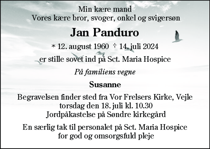 Dødsannonce for Jan Panduro