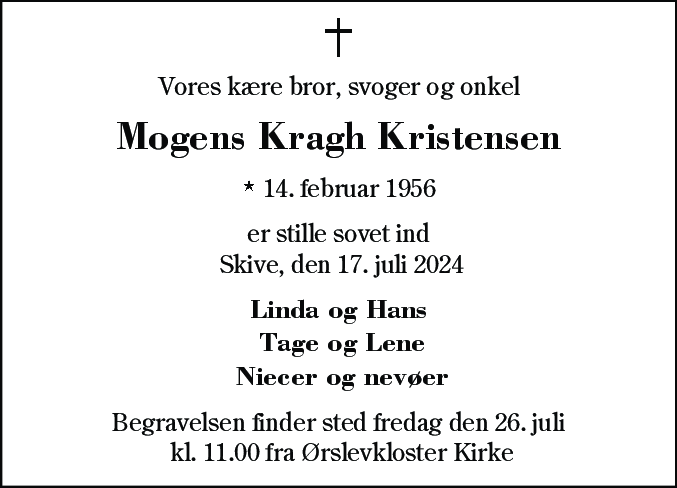 Dødsannonce for Mogens Kragh Kristensen