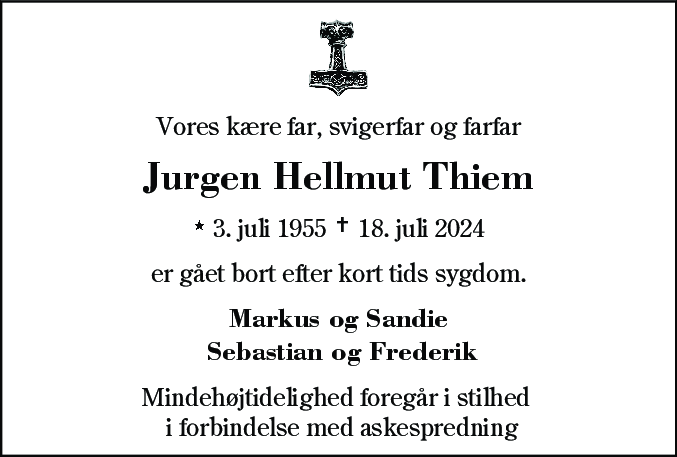 Dødsannonce for Jurgen Hellmut Thiem
