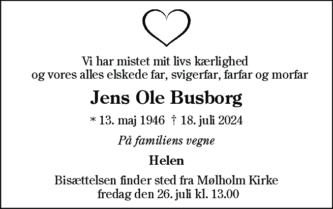 Dødsannonce for Jens Ole Busborg