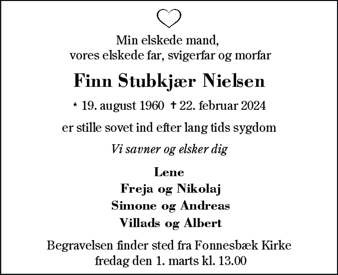 Dødsannonce for Finn Stubkjær Nielsen