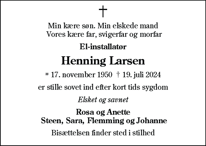 Dødsannonce for Peter Henning Larsen