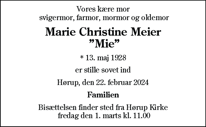 Dødsannonce for Marie Christine Meier