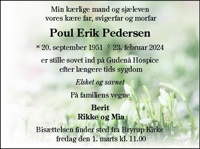 Dødsannonce for Poul Erik Pedersen