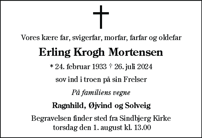 Dødsannonce for Erling Krogh Mortensen