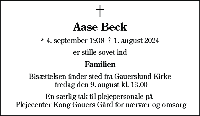 Dødsannonce for Aase Beck