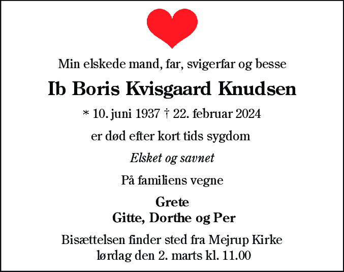Dødsannonce for Ib Boris Kvisgaard Knudsen