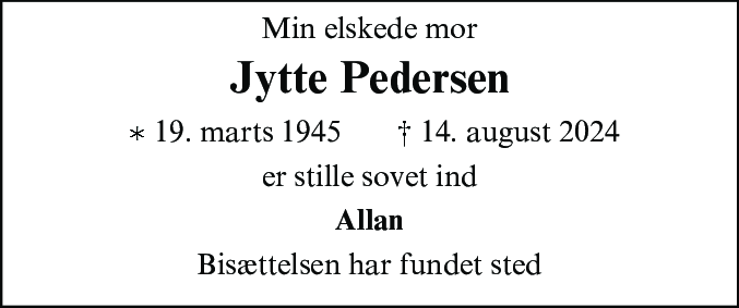 Dødsannonce for Jytte Pedersen