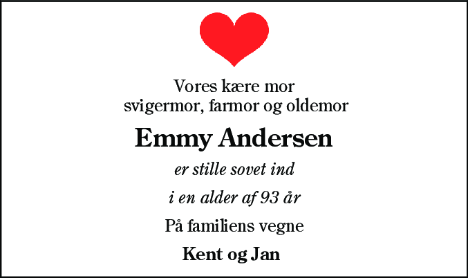 Dødsannonce for Emmy Andersen