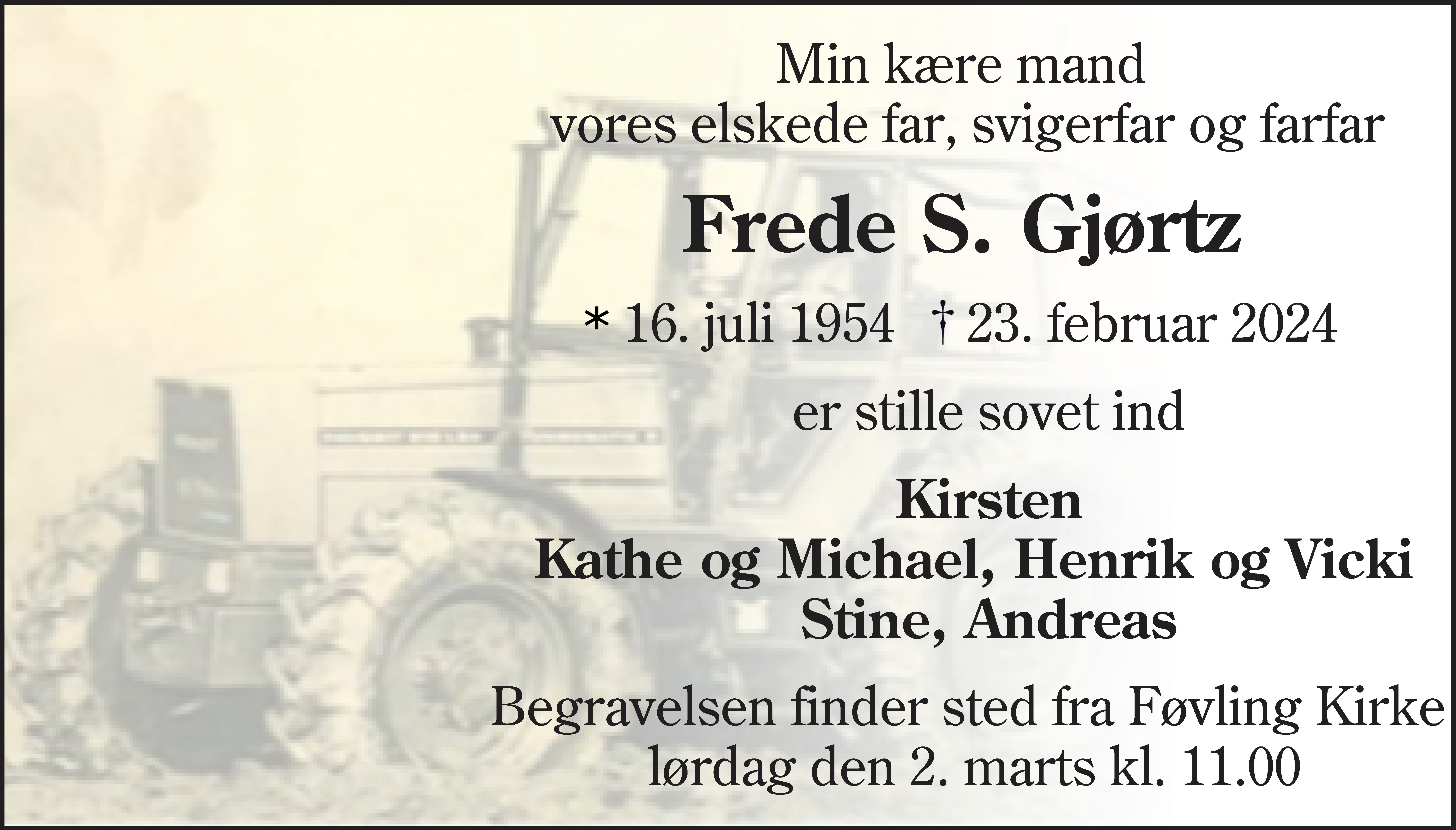 Dødsannonce for Frede Sørensen Gjørtz