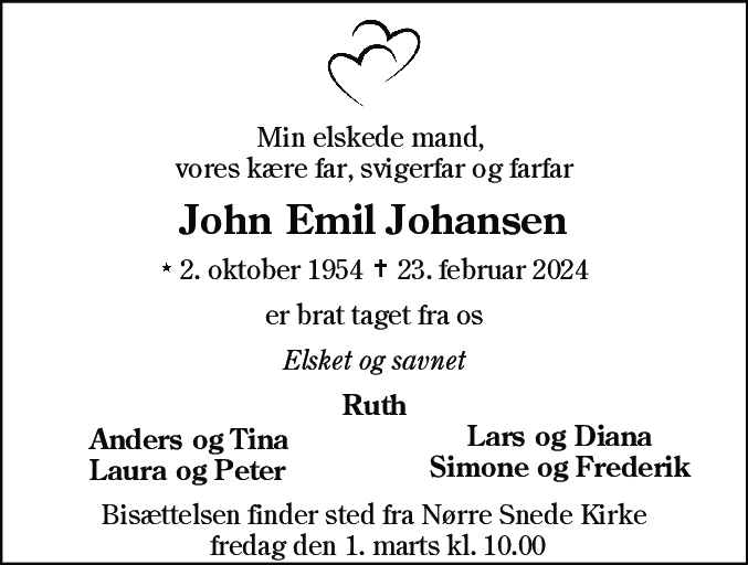 Dødsannonce for John Emil Johansen
