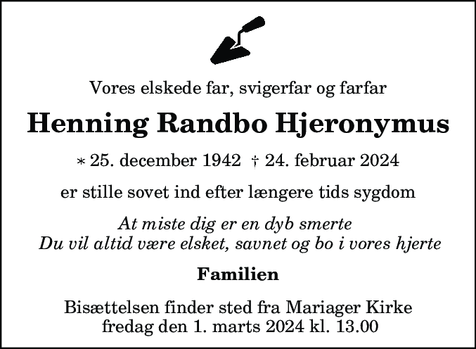 Dødsannonce for Henning Randbo Hjeronymus