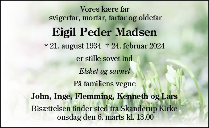 Dødsannonce for Eigil Peder Madsen
