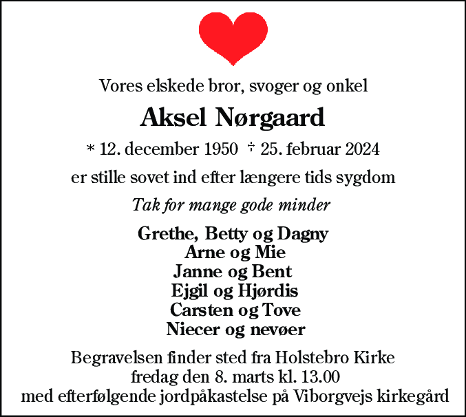 Dødsannonce for Aksel Nørgaard