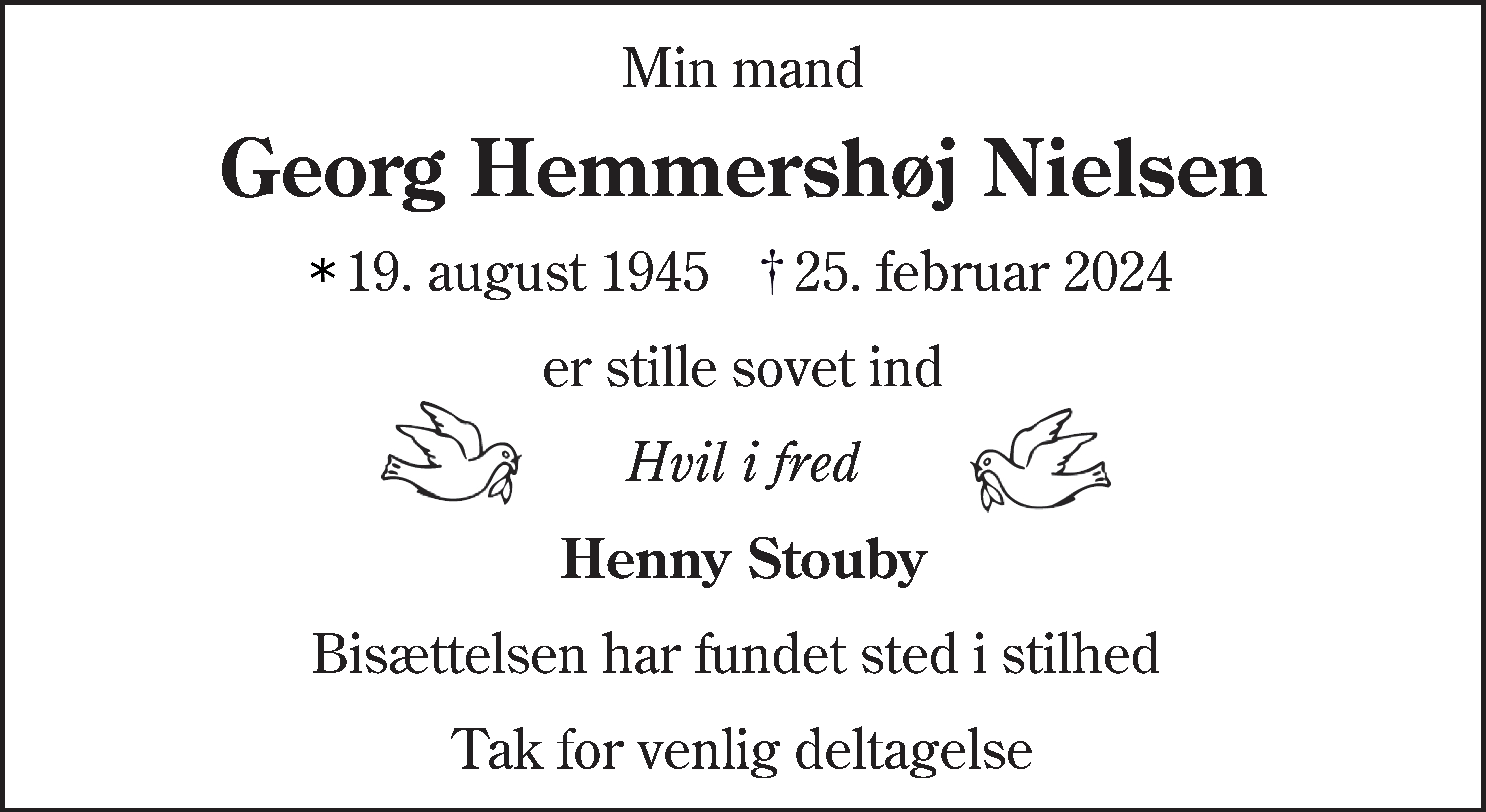 Dødsannonce for Georg Hemmershøj Nielsen
