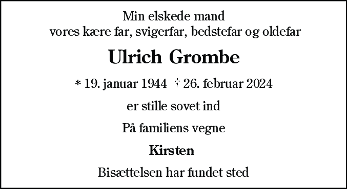 Dødsannonce for Ulrich Grombe