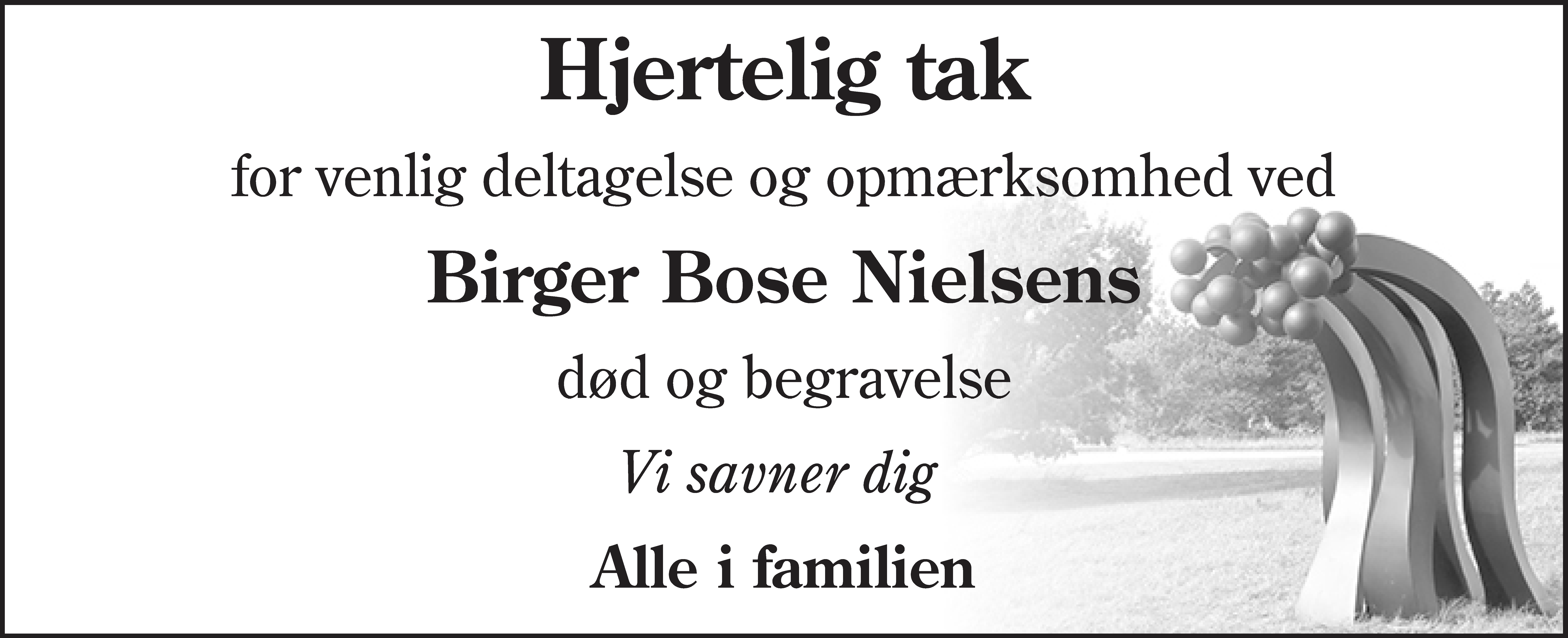Dødsannonce for Birger Bose Nielsen