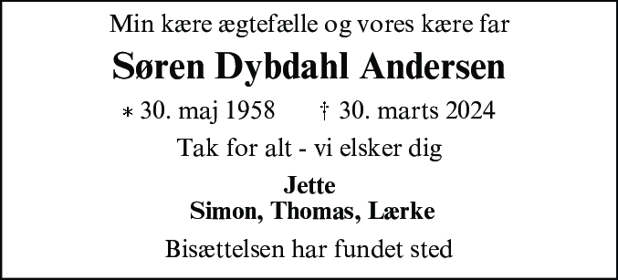 Dødsannonce for Søren Dybdahl Andersen