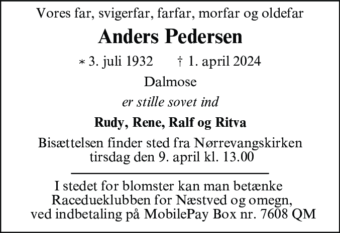 Dødsannonce for Anders Pedersen