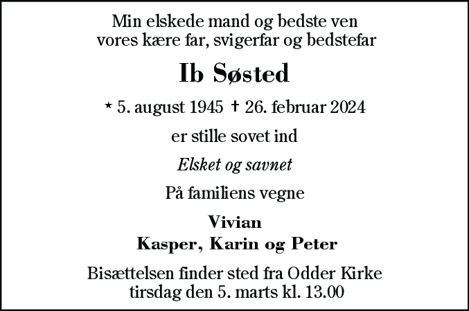 Dødsannonce for Ib Gunnar Søsted
