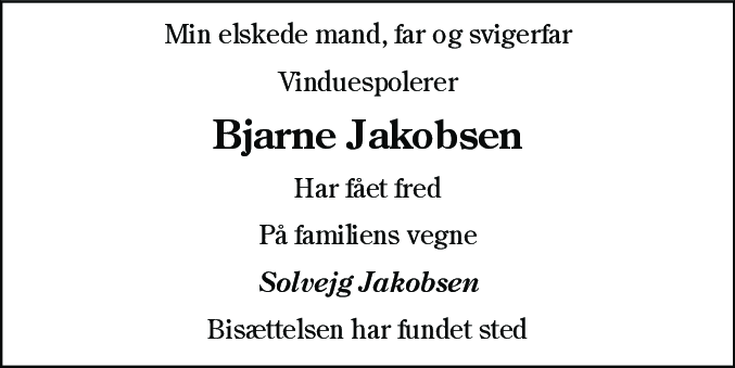 Dødsannonce for Bjarne Bo Jakobsen