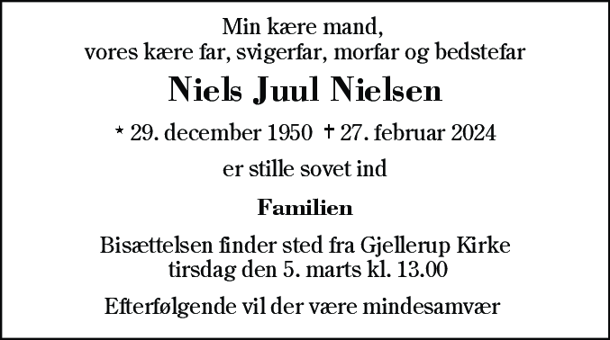 Dødsannonce for Niels Juul Nielsen