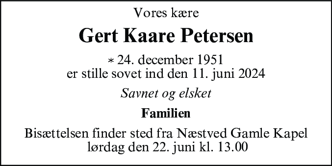 Dødsannonce for Gert Kaare Petersen