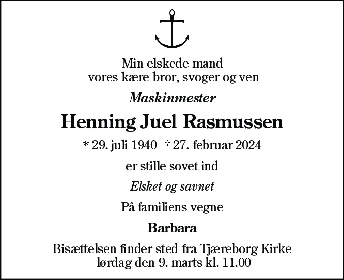 Dødsannonce for Henning Juel Rasmussen