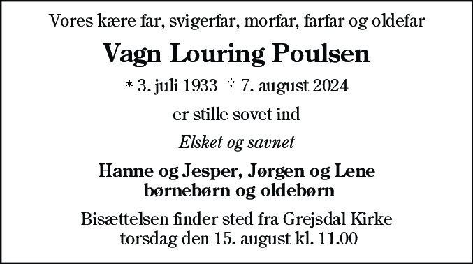 Dødsannonce for Vagn Louring Poulsen