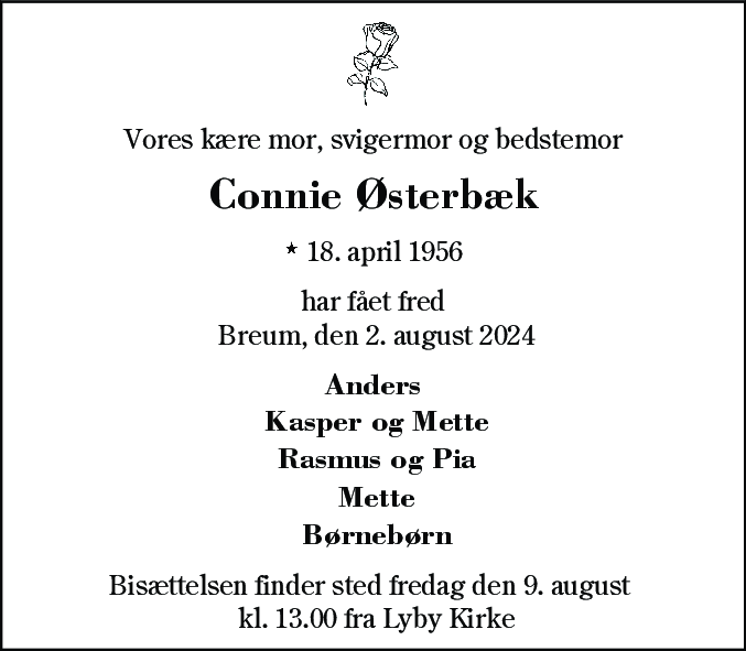 Dødsannonce for Conny Østerbæk
