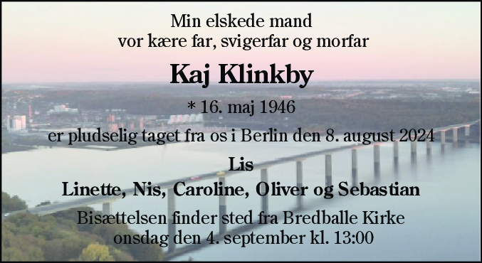 Dødsannonce for Kaj Klinkby