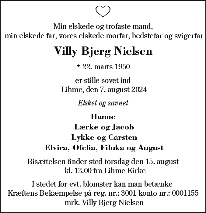 Dødsannonce for Villy Bjerg Nielsen