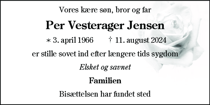 Dødsannonce for Per Vesterager Jensen