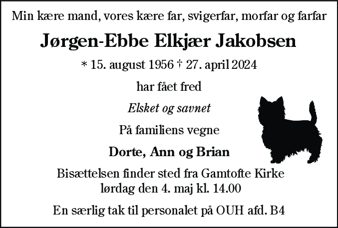 Dødsannonce for Jørgen-Ebbe Elkjær Jakobsen