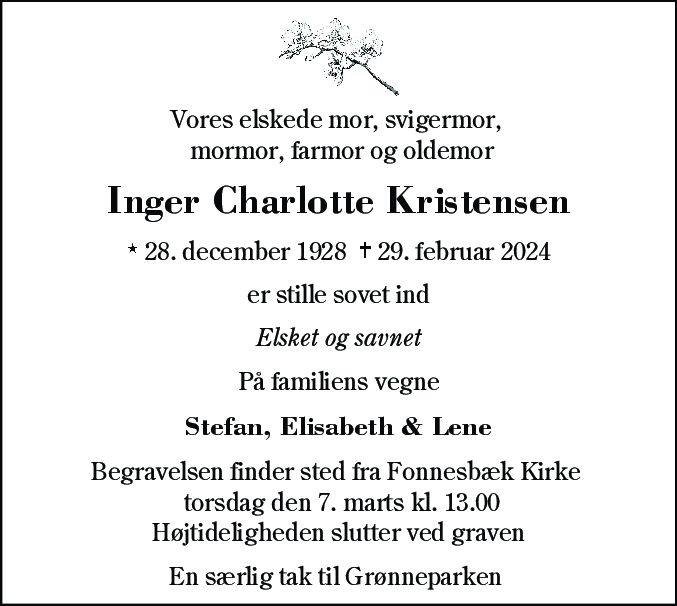 Dødsannonce for Inger Charlotte Kristensen