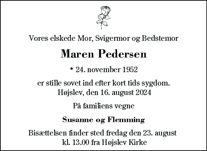 Dødsannonce for Maren Pedersen