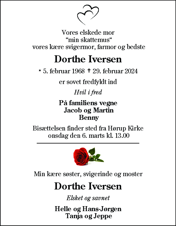Dødsannonce for Dorthe Iversen