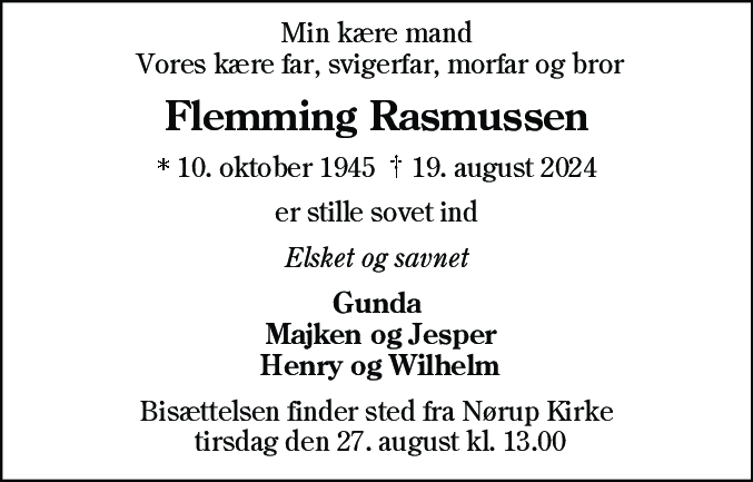 Dødsannonce for Flemming Rasmussen